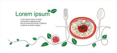 Pastalı bir tabağın vektör illüstrasyonu.Sürekli bir çizgi çizer