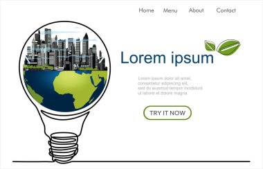 Ampullü yeşil enerjinin vektör çizimi. Sürekli bir çizgi.