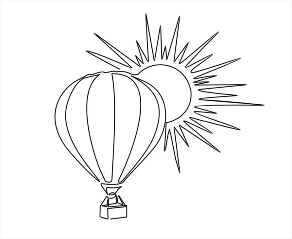 Hot Air Balloon Icon Outline Illustration Continuous One Line Drawing — Stock vektor