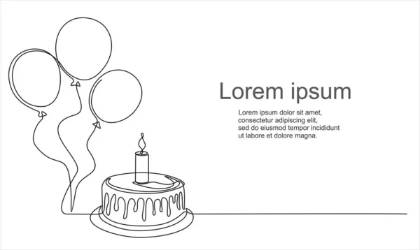Tort Urodzinowy Balonami Ciągły Rysunek Jednej Linii — Wektor stockowy