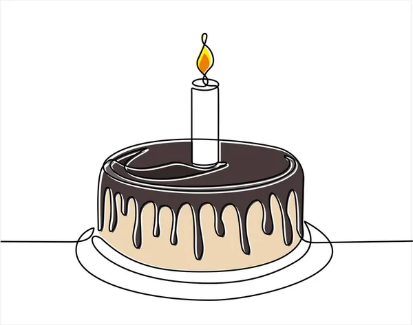 Birthday Cake Candle Vector Illustration Design Continuous One Line Drawing — Stock Vector