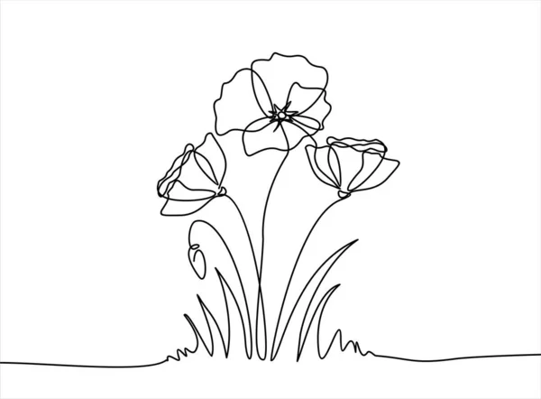 Vector Illustration Wlowers White Background Continuous One Line Drawing — ストックベクタ
