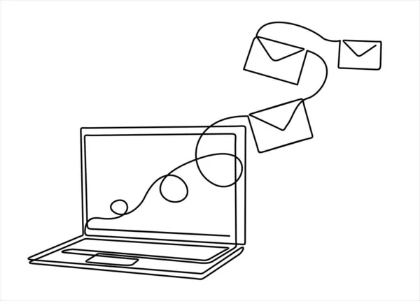 Ícone Mail Laptop Sobre Fundo Branco Ilustração Vetorial Desenho Contínuo — Vetor de Stock