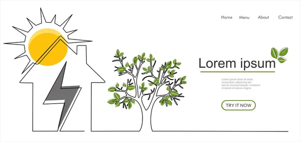 Koncepcja Energii Słonecznej Energii Elektrycznej Ilustracja Wektora Ciągły Rysunek Jednej — Wektor stockowy