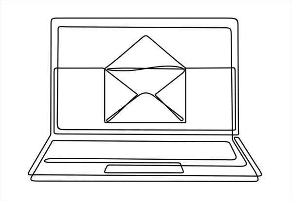 Laptop Envelope Vector Illustration Design Continuous One Line Drawing — ストックベクタ