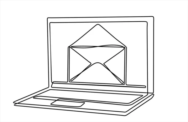 Laptop Com Mensagem Envelope Vetor Ilustração Design Continuous Desenho Uma —  Vetores de Stock
