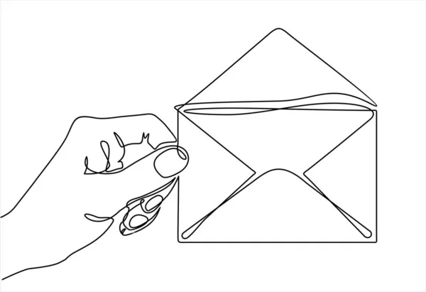 Hand Drawn Envelope Hand Vector Illustration Continuous One Line Drawing — Stock vektor