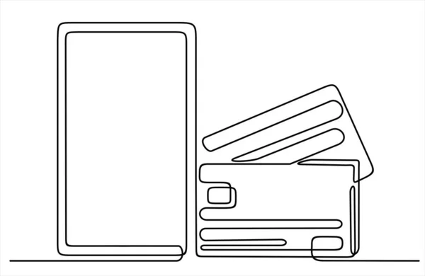 Smartphone Credit Cards Vector Illustration Design Continuous One Line Drawing — ストックベクタ
