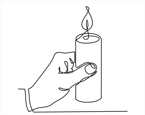 Hand Holding Candle Burning Vector Illustration Continuous One Line Drawing — Stock Vector