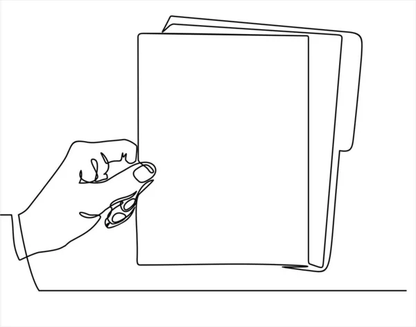 手拿着白色的文件夹 连续单行绘图 — 图库矢量图片