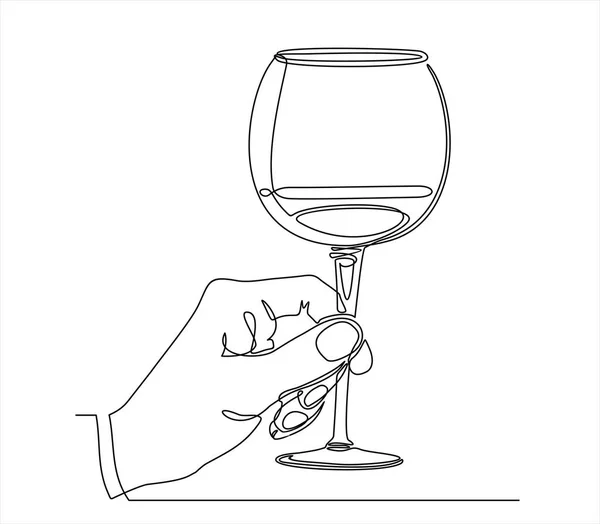 Hand Drawn Vector Illustration Glass Wine Hand Continuous One Line — ストックベクタ