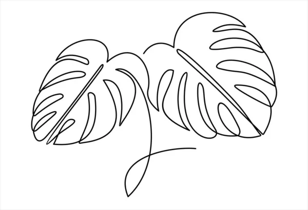 Black Line Art Illustration Hand Drawn Sketch Tropical Leaves Continuous — Stockvector