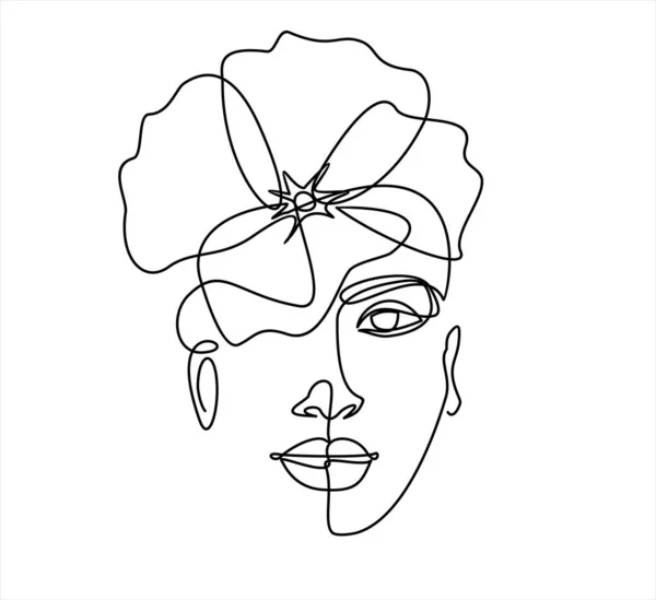Hermoso Rostro Femenino Con Diseño Ilustración Vector Flor — Vector de stock