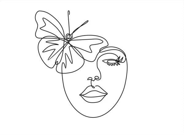 Vektor Illustration Skizze Gesicht Mit Schmetterling Durchgehende Linienzeichnung — Stockvektor