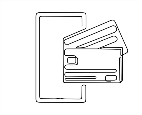 Kreditní Karty Ikonou Smartphone Vektorové Ilustrace Design Kontinuální Čára Kreslení — Stockový vektor