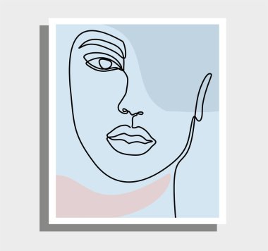 Güzel moda kızı yüzü, vektör çizimi. Devamlı bir çizgi.