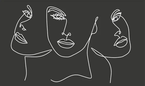 Women Faces Vector Hand Drawn Sketch Illustration Continuous One Line — Stok Vektör