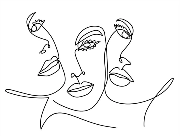 Women Faces Vector Hand Drawn Sketch Illustration Continuous One Line — Archivo Imágenes Vectoriales