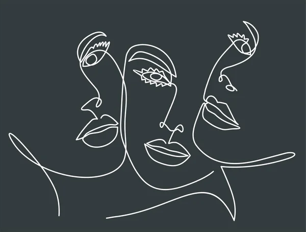 Women Faces Vector Hand Drawn Sketch Illustration Continuous One Line — Stock vektor