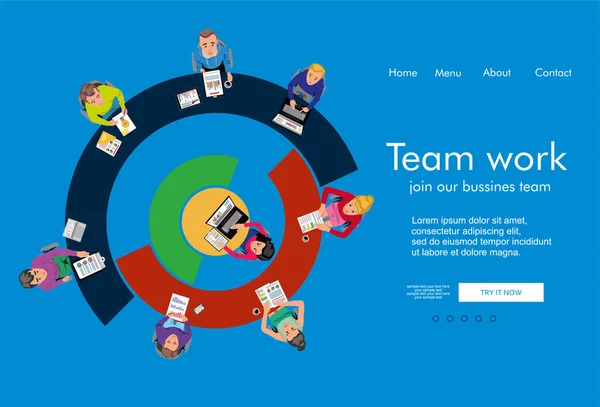 Team Work Business People Flat Vector Illustration Template — Vettoriale Stock