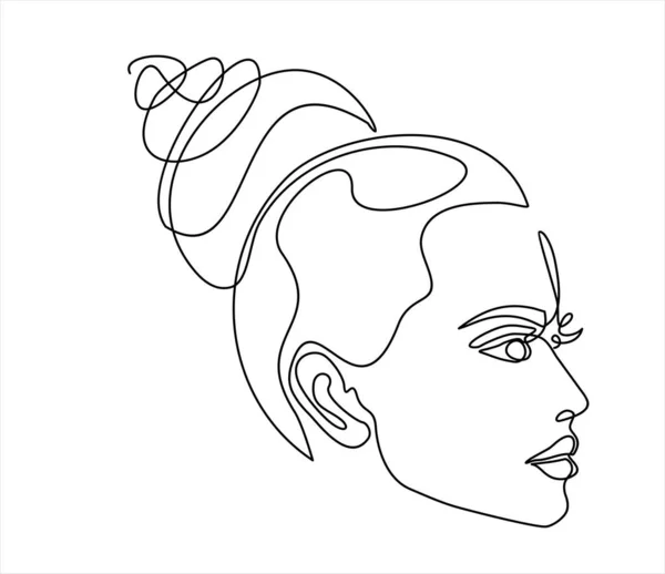 Woman Face Illustration Sketch Vector Continuous One Line Drawing — Stockvektor