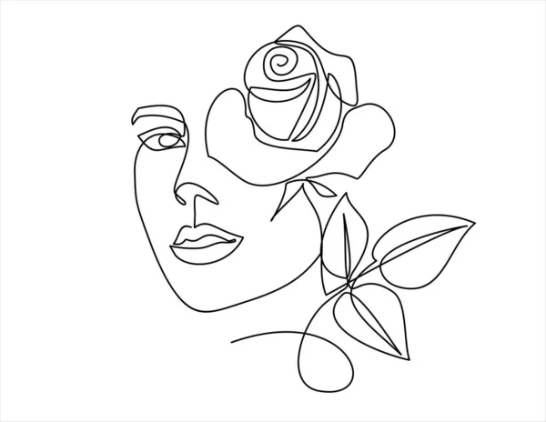 Vector Illustration Beautiful Woman Flower Continuous One Line Drawing — 图库矢量图片