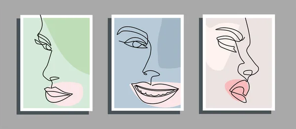 Reihe Schöner Frauen Vektor Illustration Kontinuierliche Linienzeichnung — Stockvektor