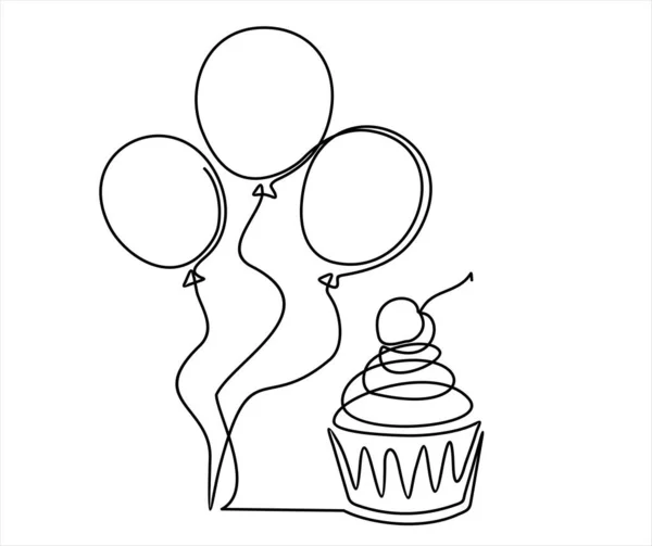 Birthday Party Celebration Balloons Vector Illustration Design Continuous One Line — Stockový vektor