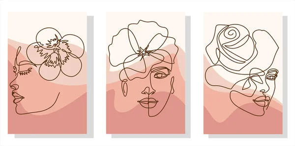 Set Beautiful Women Vector Illustration Continuous One Line Drawing — 图库矢量图片