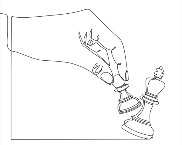 Hand Drawn Sketch Man Holding Chess Continuous One Line Drawing — Stock vektor