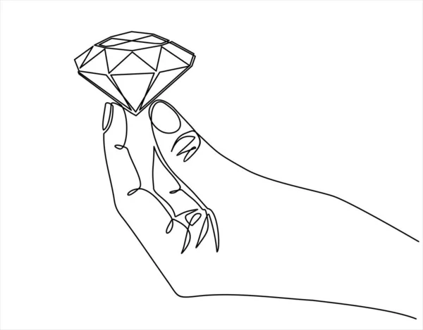 Hand Drawn Vector Illustration Woman Holding Diamond Sign Continuous One — 图库矢量图片