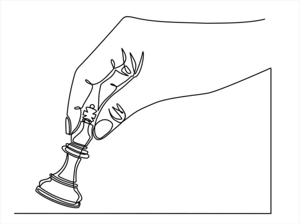 Hand Drawn Sketch Man Holding Chess Continuous One Line Drawing — Stok Vektör