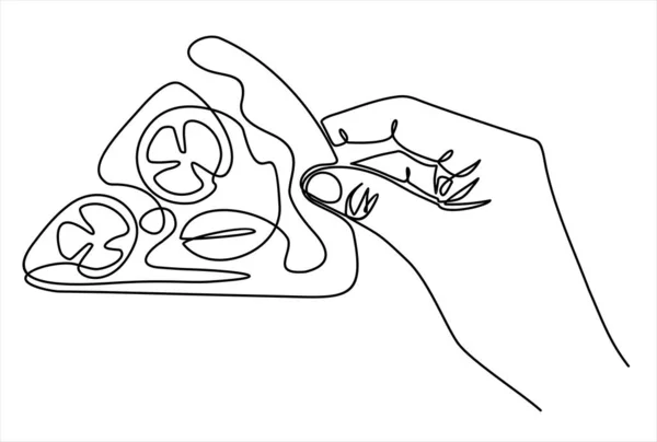 Hand Drawing Hand Holding Pizza Continuous One Line Drawing — Stock vektor