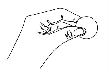 hand drawn sketch of hand with coin. vector illustration.Continuous one line drawing