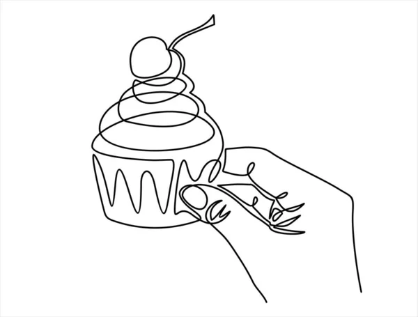 Handgetekende Doodle Schets Van Een Cupcake Vectorillustratie Continu Een Lijntekening — Stockvector