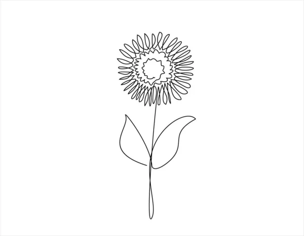 Fiore Disegnato Mano Isolato Sfondo Bianco Illustrazione Vettoriale Disegno Continuo — Vettoriale Stock