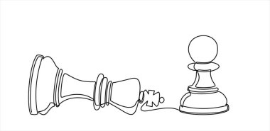 Satranç oyunu konsepti, vektör illüstrasyonu. Sürekli bir çizgi çizimi.