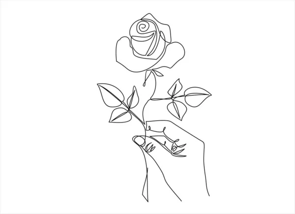 Hand Drawn Sketch Rose Flower Continuous One Line Drawing — Vettoriale Stock