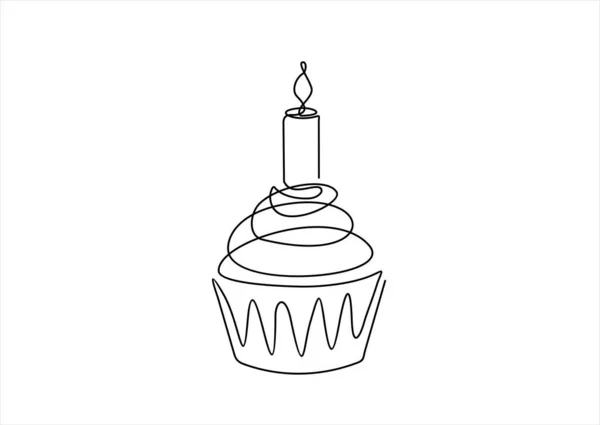 Birthday Cupcake Candle Vector Illustration Design Continuous One Line Drawing — Stock Vector