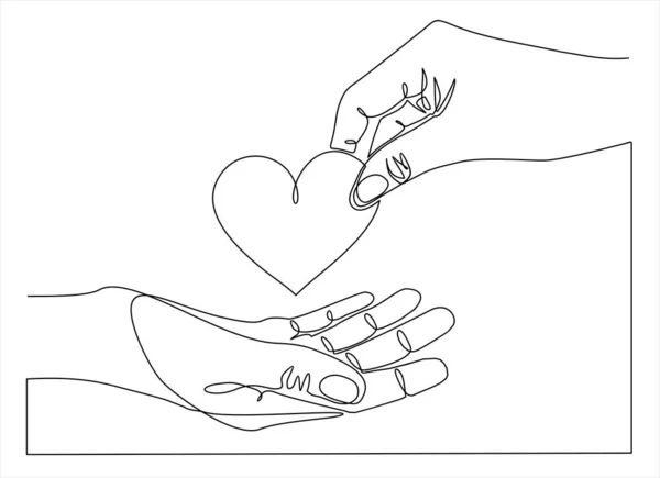 Hand Drawn Vector Illustration Hands Heart Continuous One Line Drawing — Stock Vector