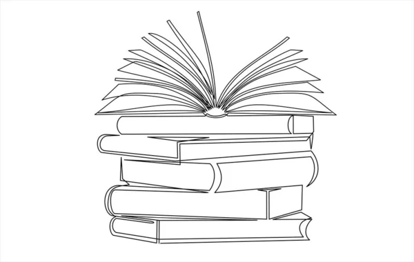 Stack Books Isolated White Background Continuous One Line Drawing — 图库矢量图片