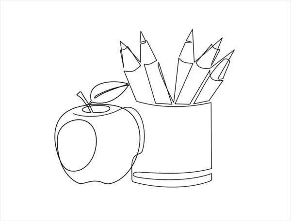 Continuous Drawing Pencils Apple — Stock Vector