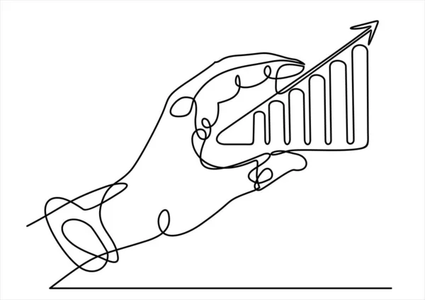 Continuous Line Drawing Hand Showing Growth Graph — Archivo Imágenes Vectoriales