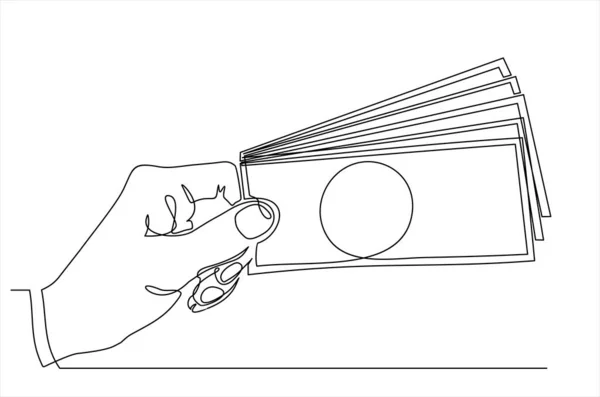 Lidská Ruka Bankovkami Kreslí Styl Minimalismu Platba Penězi Nákupem Nebo — Stockový vektor
