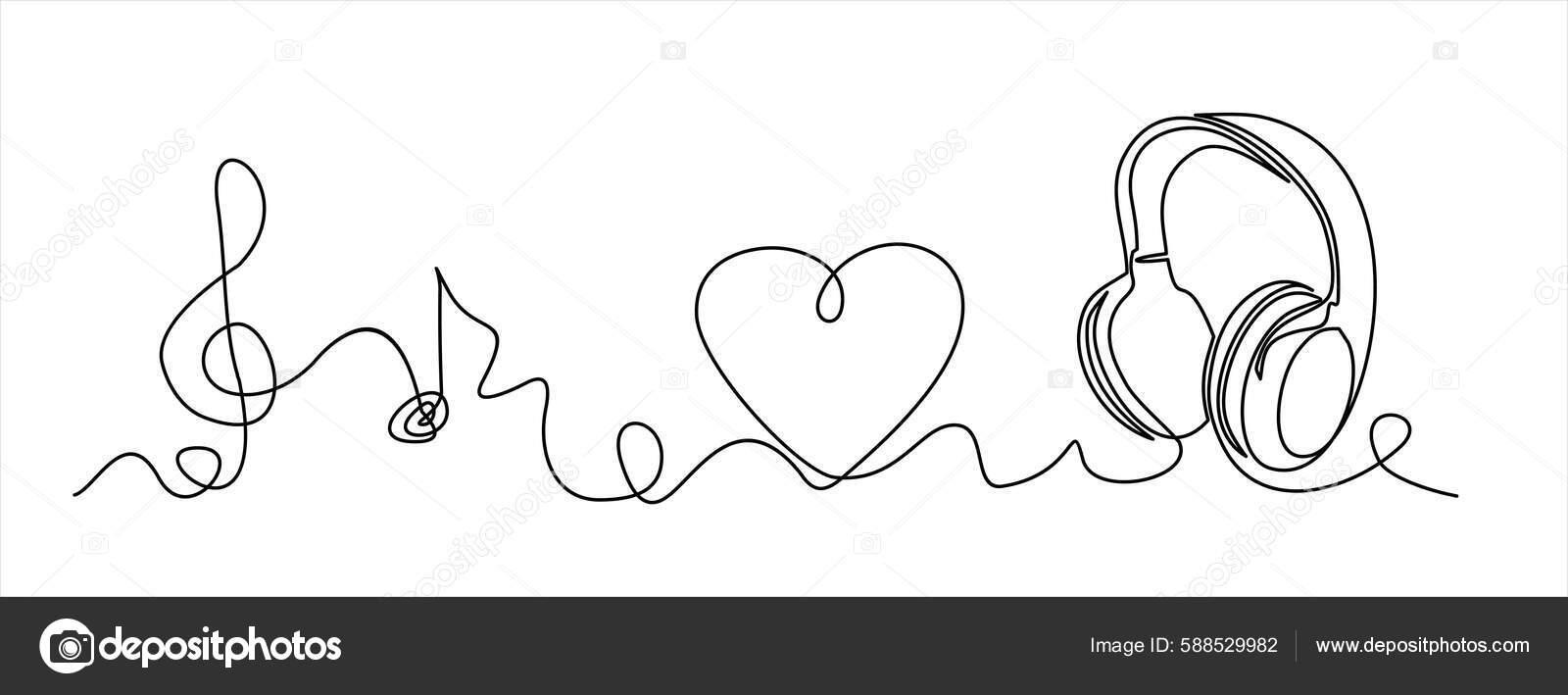 一根线耳机连续画音乐小玩艺儿和音符耳机轮廓草图线性向量概念的音乐符号描述性耳机绘图轮廓单图库矢量图©mitay20 588529982, image size:1600x709