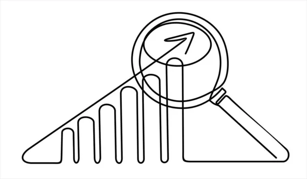 Continuous One Line Drawing Increasing Arrows Bar Graph Magnifying Glass — Stockvektor