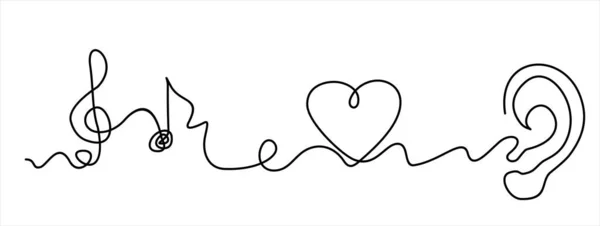 Continuous Line Drawing Listening Music Wuth Sound Heart Note Can — ストックベクタ