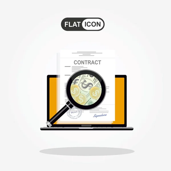 Online Contract Inspection Concept Vector Illustration Flat Design Contract Magnifying — Διανυσματικό Αρχείο