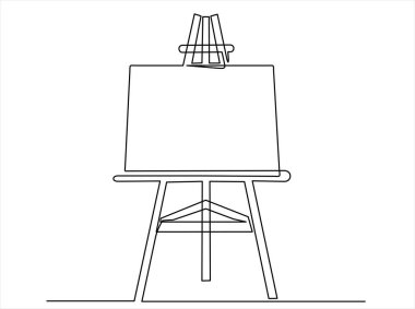 Easel sürekli bir çizgi çiziyor. Basit taslak biçimi. Logo, amblem, web pankartı ve sunum için kullanılır. Doodle Vektör İllüstrasyonu