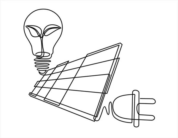 Continuous Line Drawing Solar Panel Plug Light Bulb Symbol Solar — Image vectorielle